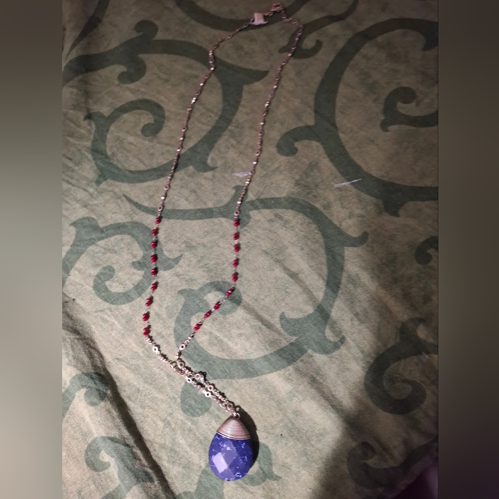 Anthropologie Blue and Red Pendant Necklace